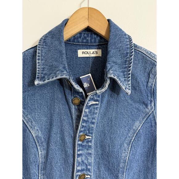 NEW Rollas Sailor Denim Jumpsuit 8 / Small Wide Leg One Piece Short Sleeve - Picture 2 of 3